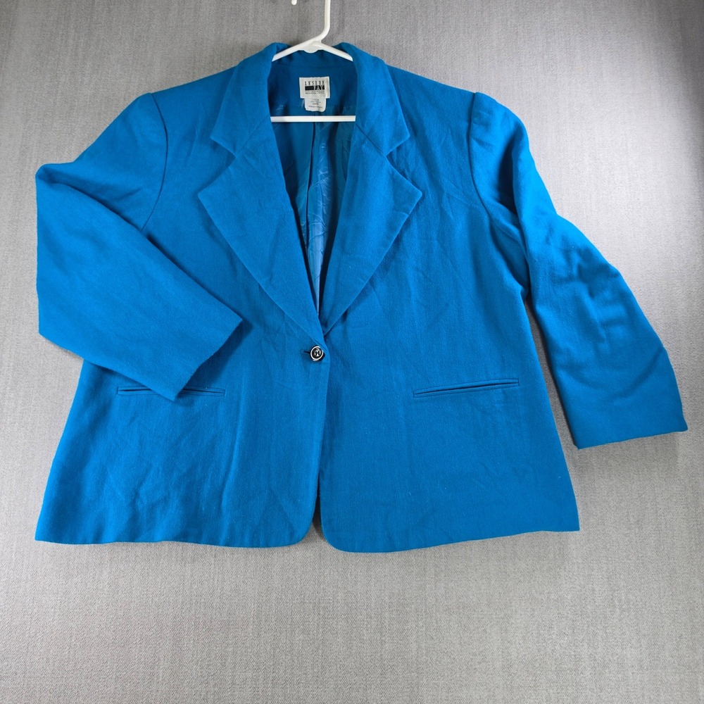 Leslie Fay Blazer Womens 20WP Blue Wool Blend Single Button Petite Jacket